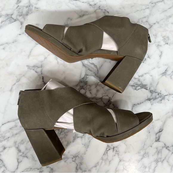 Eileen Fisher Marla Women's Sandals Block Heel Olive Green Suede Leather Size 11 - Picture 7 of 11